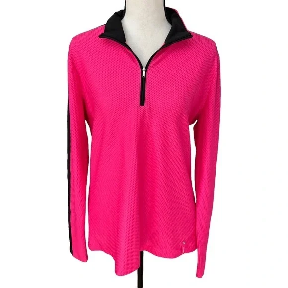 Lauren Ralph Lauren Women's Pink and Black 1/4 Zip Activewear Shirt Size XL - Picture 1 of 6